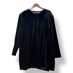 Vtg 80s J.B.S. Ltd Black Women Velvet Button Front Tunic Top Plus 22W Minimalist